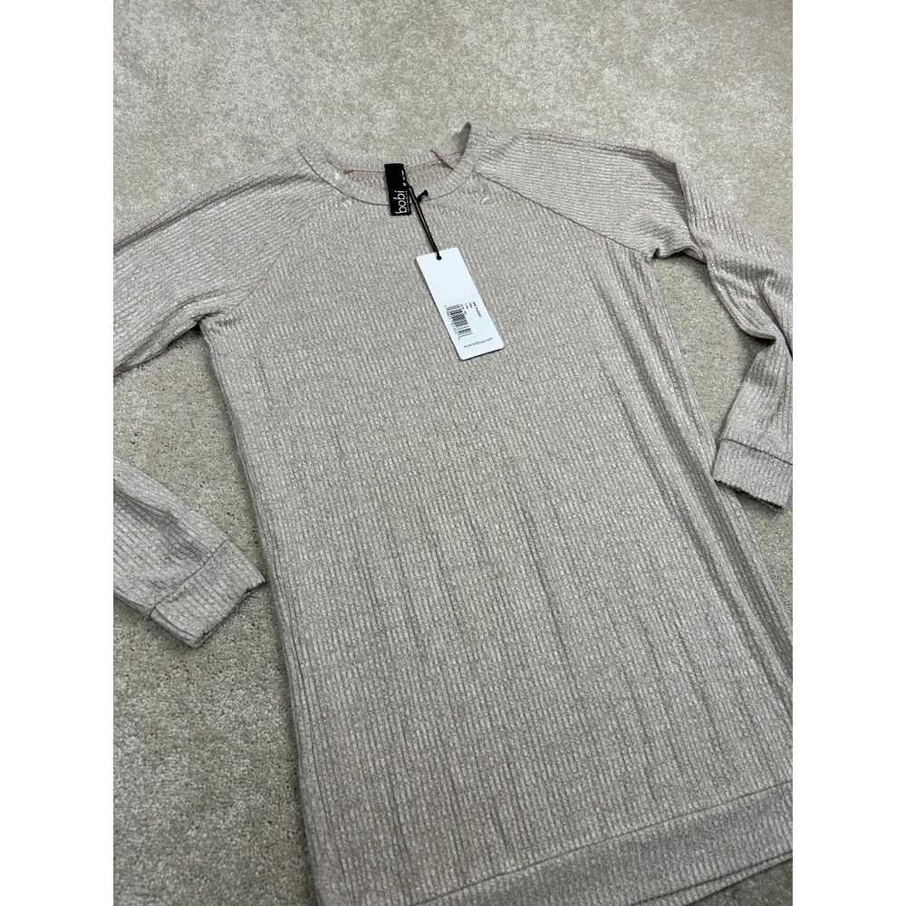 bobi LOS ANGELES Women's XS Tan Ribbed Knit Tunic Sweater Raglan Sleeve